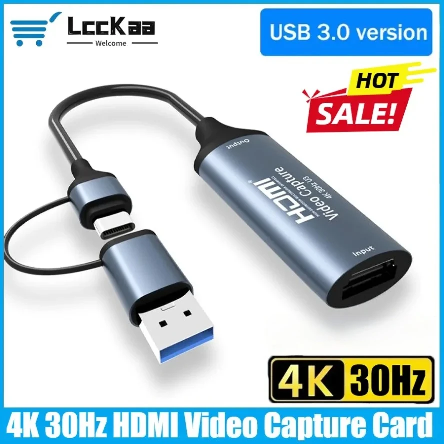 

LccKaa 4K 30Hz USB C Video Capture Card 2 in 1 Type C USB 3.0 Grabber Record Adapter for Gaming Live Streaming Video TV Recorder