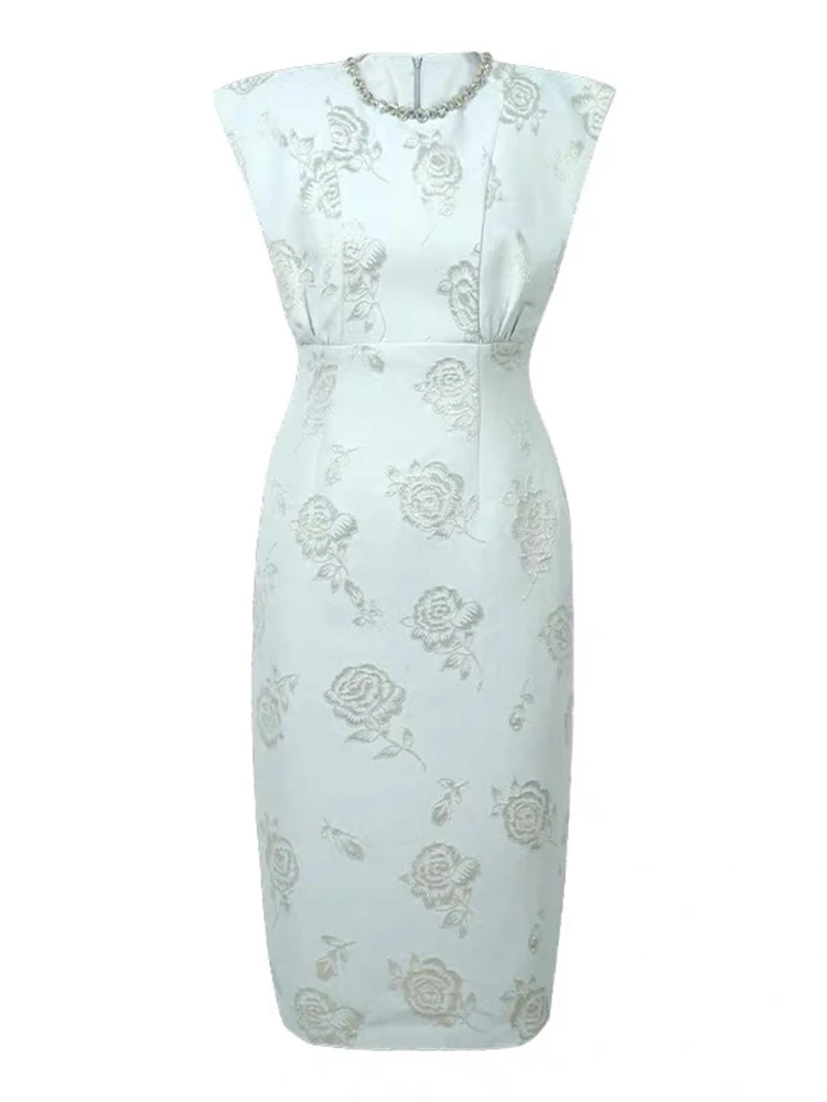 แฟชั่นฤดูร้อนทํางานสไตล์อย่างเป็นทางการชุดดินสอเสื้อผ้าผู้หญิง Elegant Rose พิมพ์ Slim Midi Party Prom Vestidos