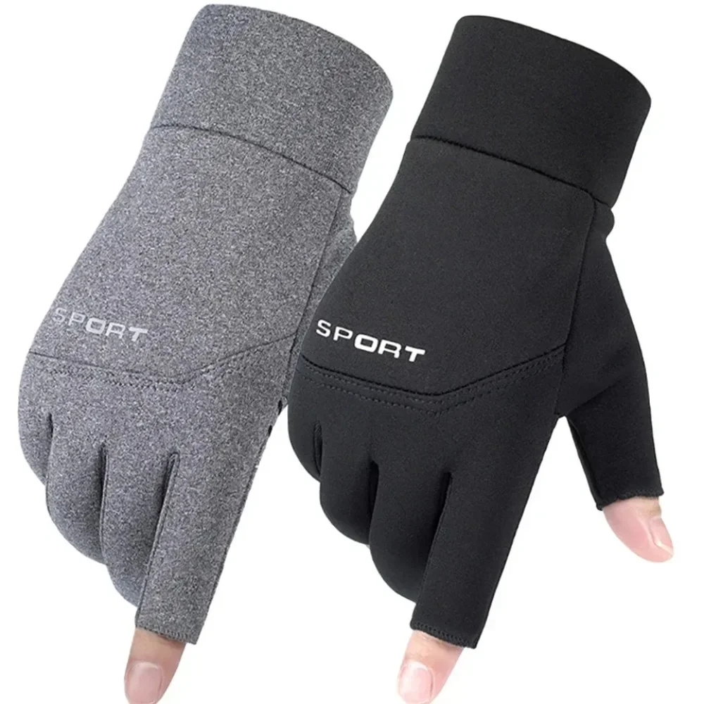 New 1 Pair Winter Fishing Gloves Women Men Universal Keep Warm Fishing Protection Anti-slip Gloves 2 Cut Fingers Outdoor Angling