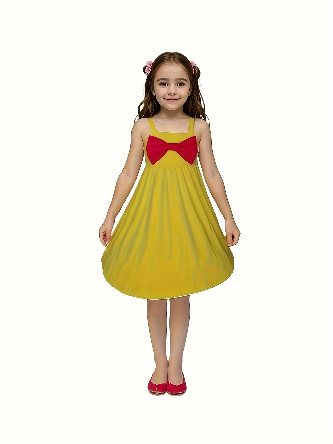 

Girl Belle Princess Inspired Dress Tank Twirl Soft For Play Halloween Daily Everyday Wear Cute Dress With Bow