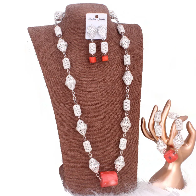 Silver Plated African Coral Beads For Nigerian Traditional Weddings Women