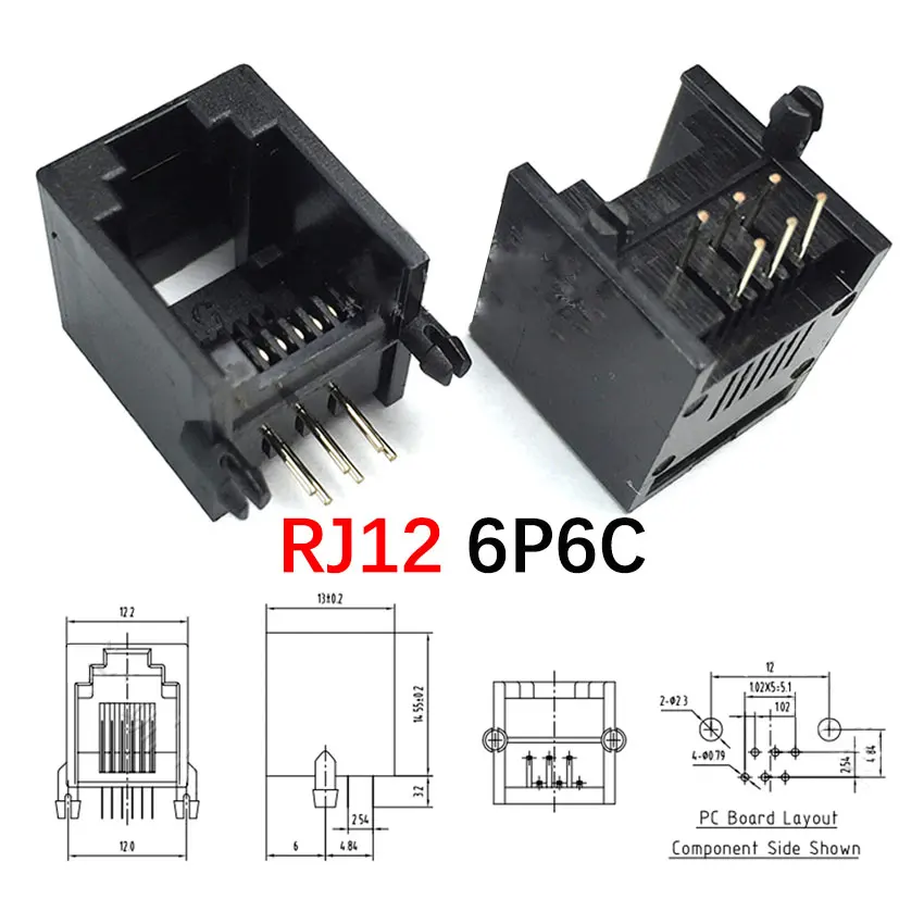 10Pcs RJ12 RJ45 6P6C 8P8C PCB Mount Telephone Modular Connector Socket Interface Crystal Female Socket Telephone For Plug Jack