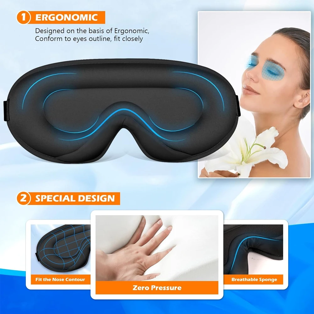 3D 눈가리개 수면 안대, 컵형 디자인, 야간 눈가리개, 빛 차단 눈가리개, 조절 가능한 스트랩 포함, 여행용