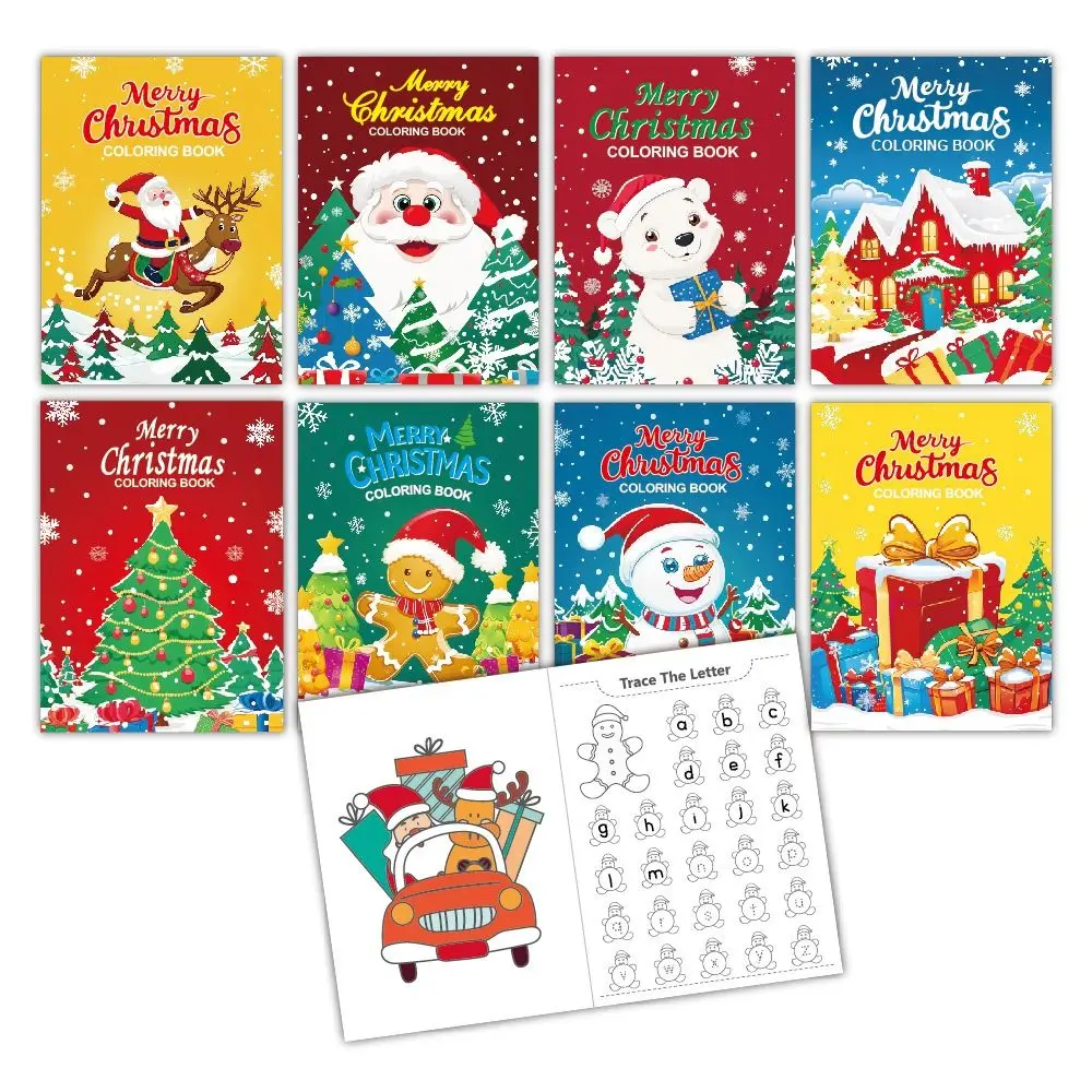 8 pçs/set de alta qualidade tema natal livro para colorir educacional montessori presente doodles livro graffiti pintura livro natal