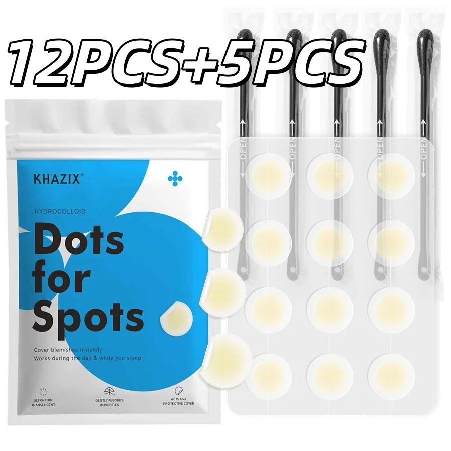12PCS of hydrocolloid acne patches, accompanied by 5 blackhead cotton swabs, concealment of blemished acne