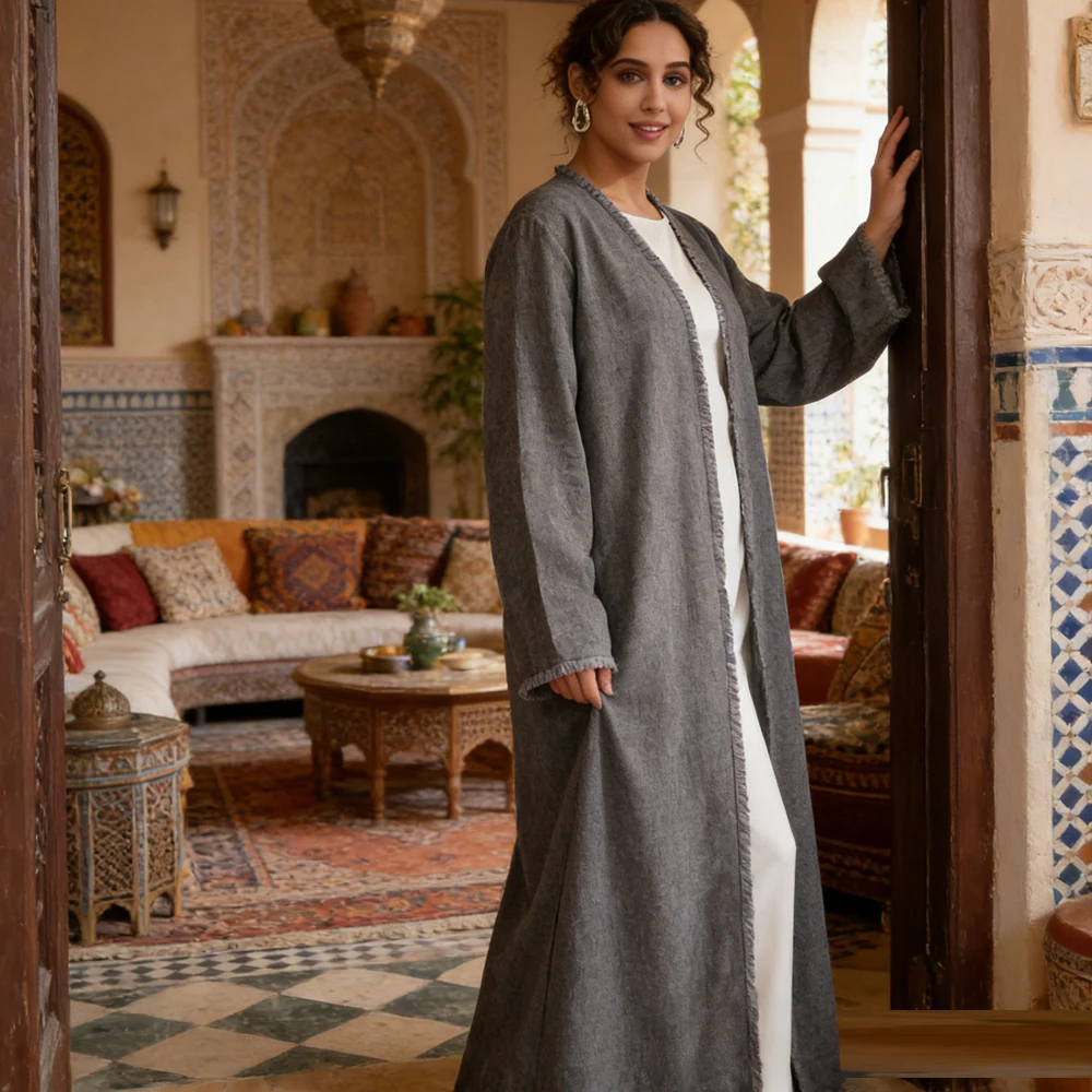 

Eid Abayas for Dubai Abaya Women Muslim Dress Belted Robe Kimono Cardigan Kebaya Caftan Femme Islam Clothing Jalabiya Kaftan New