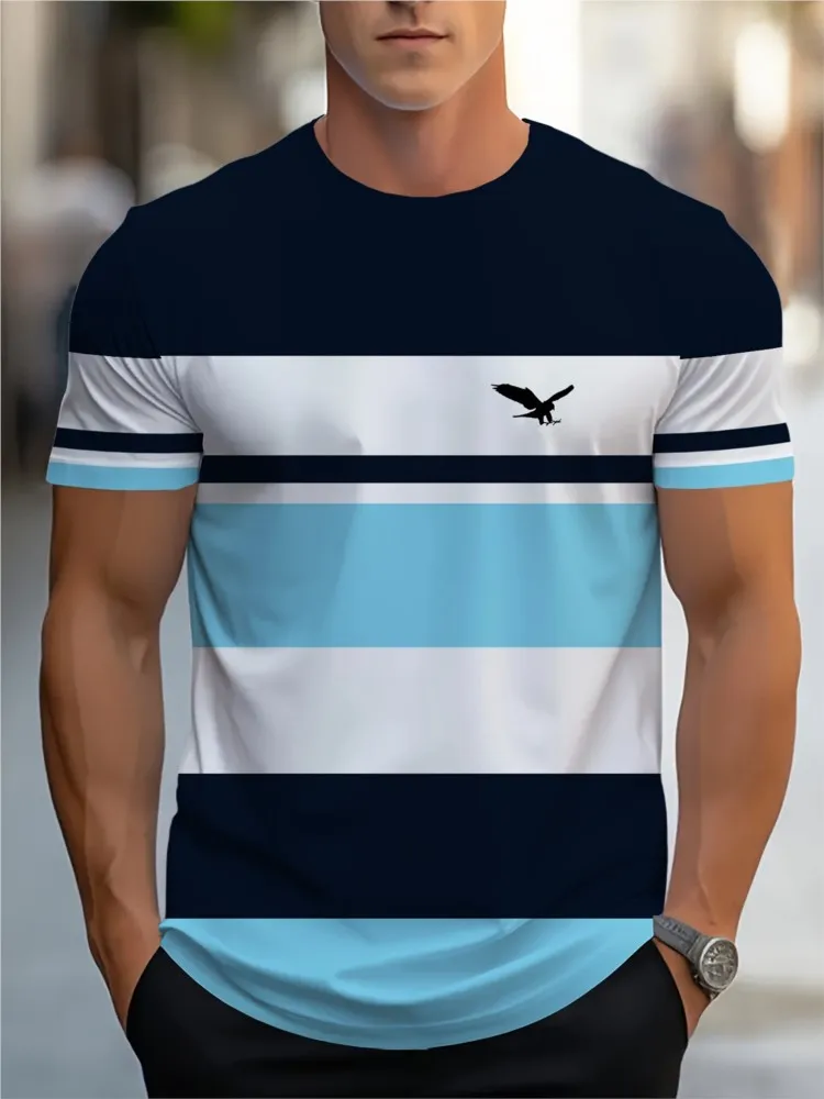 Men's Shirts And Tank Tops Striped Short Sleeves Contrast Printed Shirts For Man All-match Simple Style Comfortable Fashion Slim