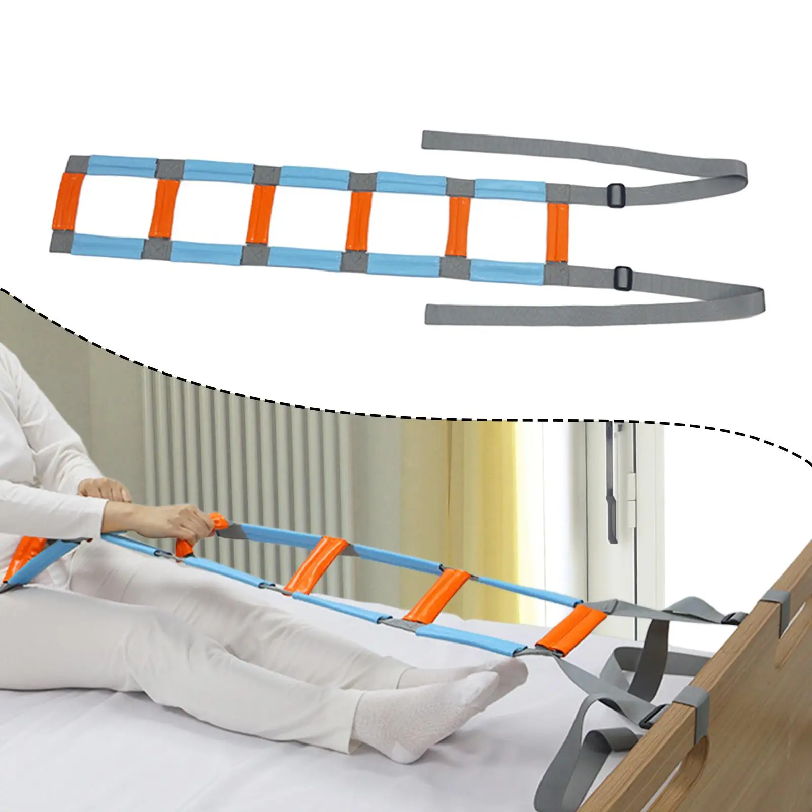Bed Ladder Assist Strap for Elderly Adults Portable Sit Up Helper with Nonslip Handle Nylon PU Leather Bedridden Lifting Aid for