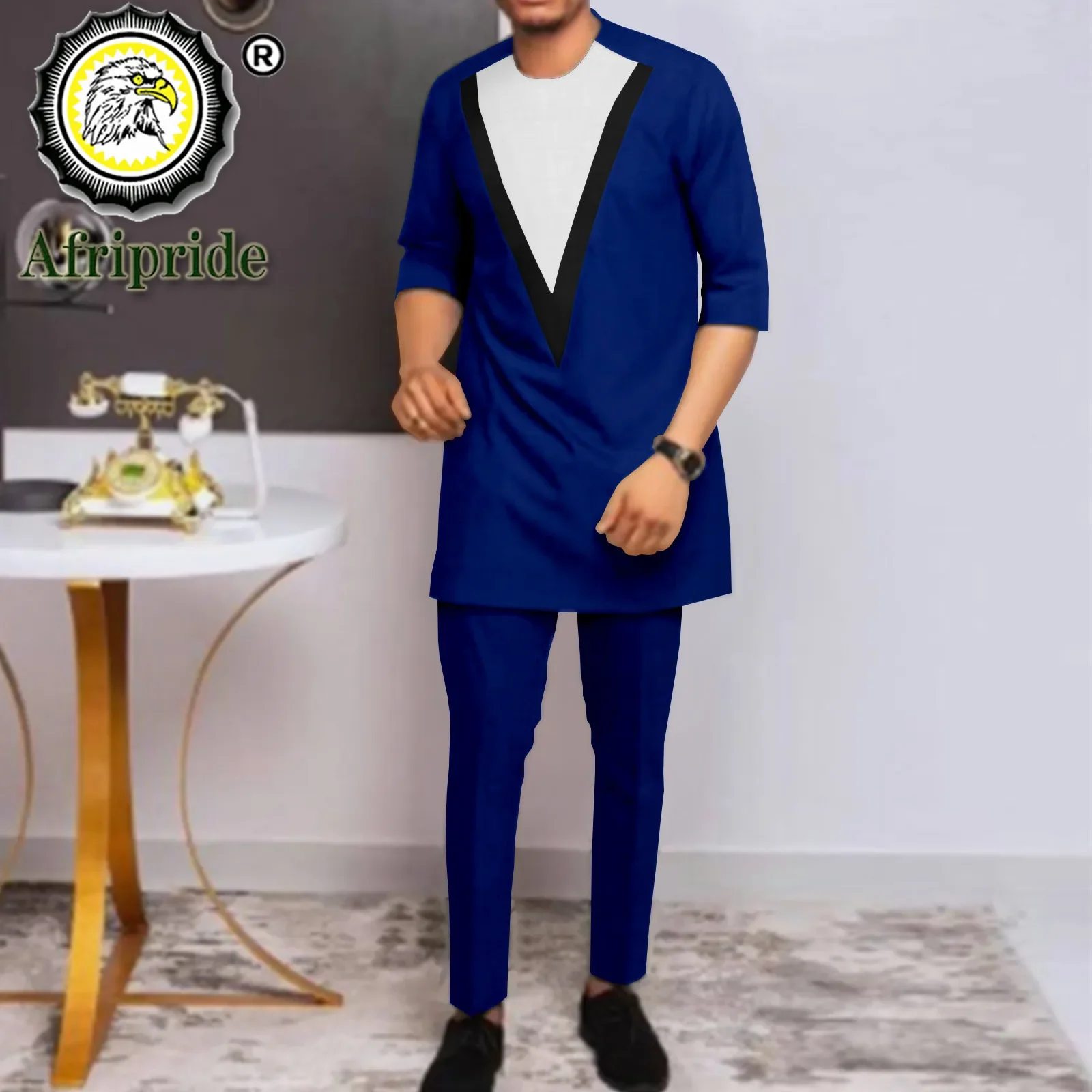 African Suit for Men Half Sleeve Plus Size Casual Shirts and Pants 2 Piece Set Tribal Tracksuit Men`s Dashiki Outfits A2116068