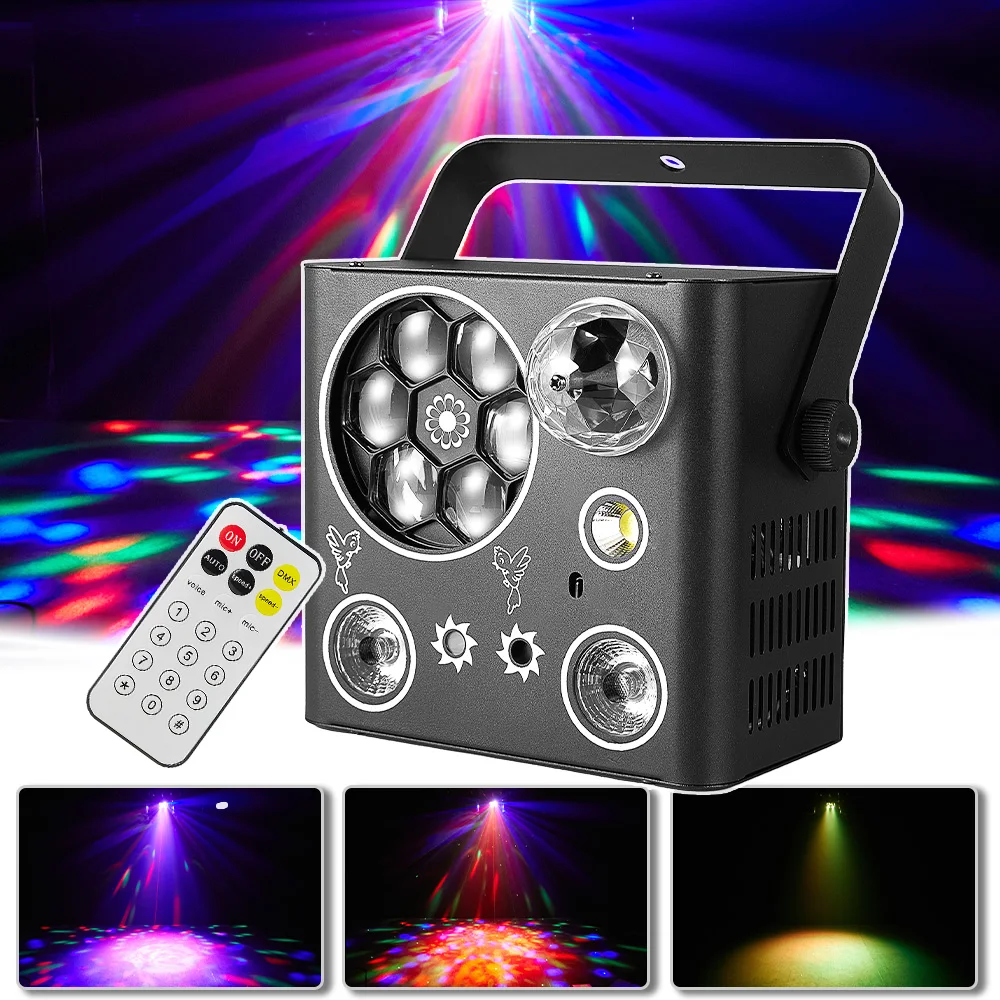 

Led RGB Strobe Magic Ball RG Laser Pattern 5in1 Function Stage Lighting Projector Dj Disco Wedding Party Flash Indoor Club Lamp