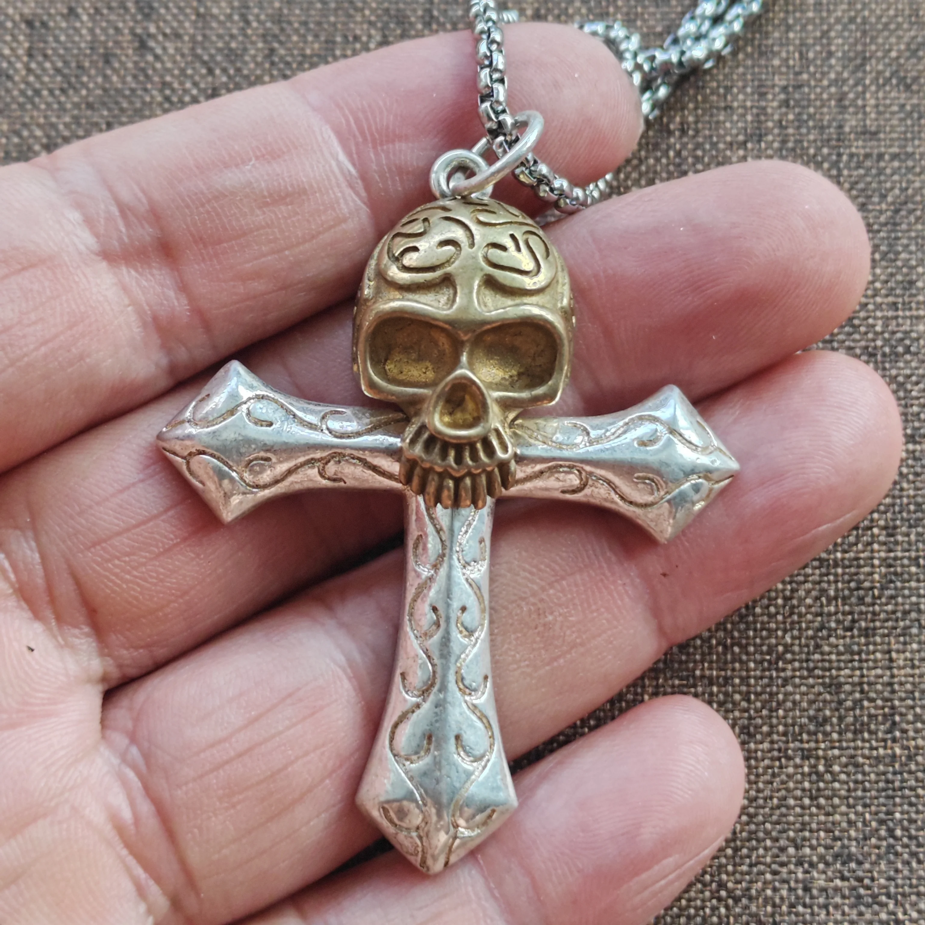 Men's Vintage Silver Gold Tone Tiger Head King Dog Tag Necklace Gothic Biker Hip Hop Punk Pendant Jewelry