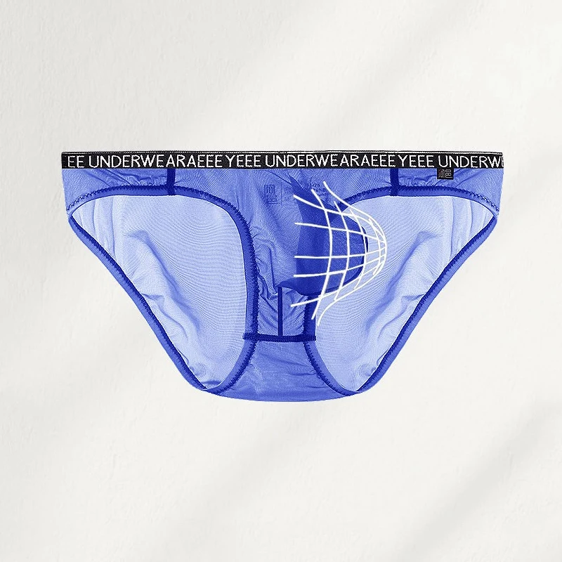 

2PCS Men's Sexy Underwear Ice Silk Transparent Low Waist No Trace Breathable Japanese U convex Triangle Briefs