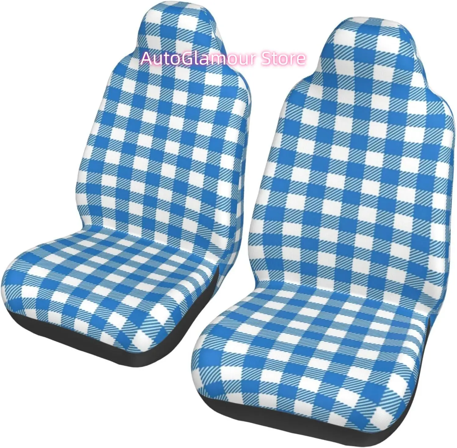 Bavarian Blue White 2-Piece   Seat Cover Complete Set - Elastic Seat Protection Cover for Cars, Trucks, Suvs, and T