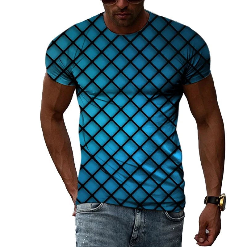 Leisure Grid Summer Popular Color Lattice Pattern Men\'s And Women\'s T-Shirts Print Hip Hop Round Neck Tees Short Sleeve Tops