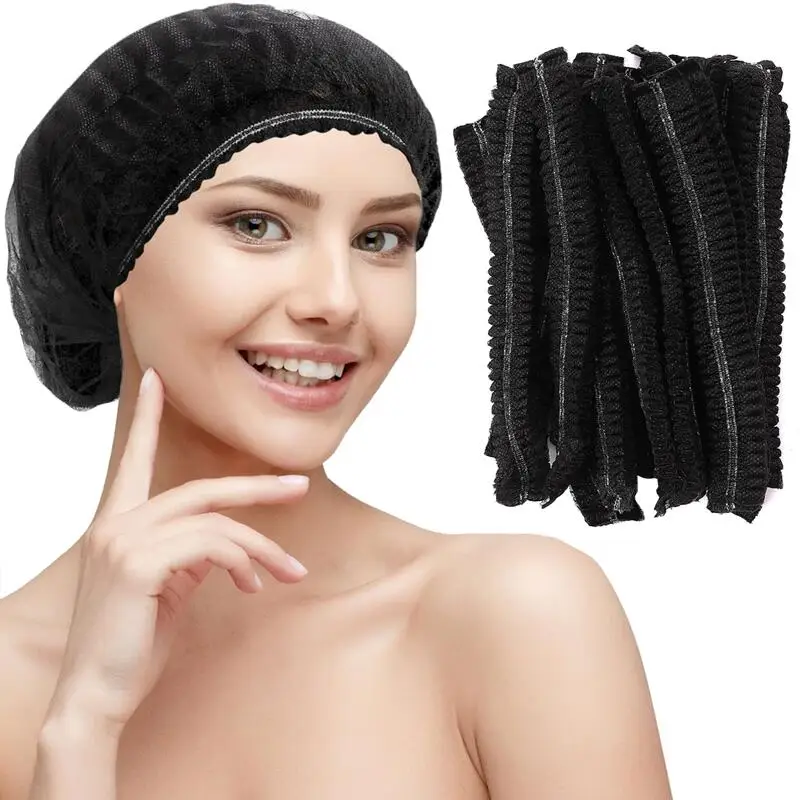 Disposable Shower Cap 100Pcs Elastic No Woven Hair Head Cover Nets Large Dustproof Hair Caps Makeup DIY Hair Dye Tatoo Bath Cap