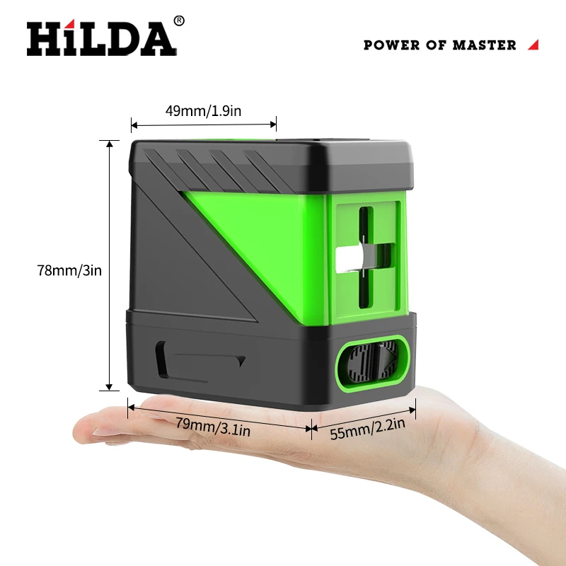 Hilda-2 linhas nível laser, auto-nivelamento, feixes verdes, horizontal e vertical linha cruzada