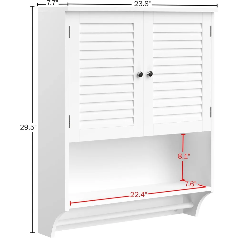 Стильный белый настенный шкаф для ванной комнаты с жалюзи, вешалкой для полотенец и регулируемыми полками для небольших домов