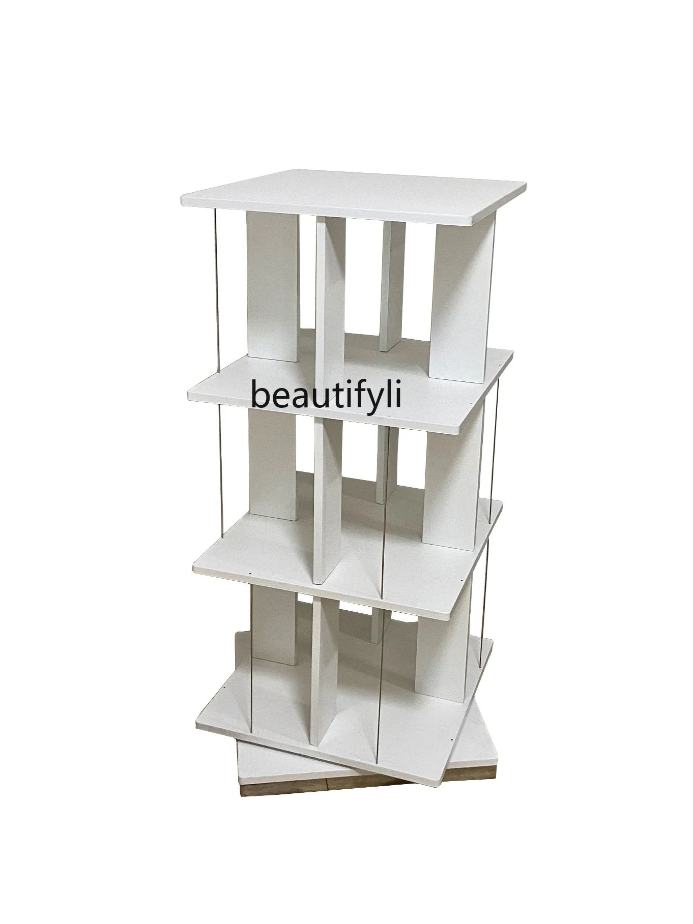 

Multi-Layer Display Storage Decoration Shelf Stainless Steel Floor Storage Cabinet Rotating Bookshelf