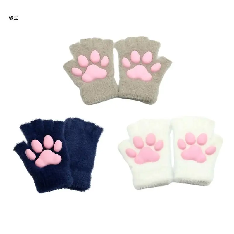 

X5QE Teenagers Halloween Mitten Cartoon Kitten Paw Mitten for Winter Cycling