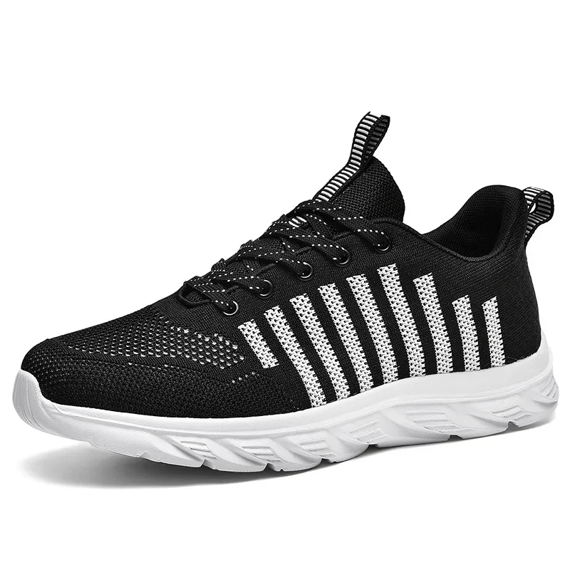 Men Sneakers Outdoor Breathable Men Running Shoes Stripe Fashion Lace Up Mesh Sneakers for Walking Jogging Plus Size 45-48