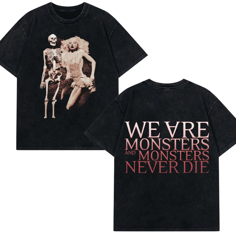 Men Women 100_ Cotton Fashion T Shirt Lady Gaga Disease Graphic Washed T-Shirts Casual Oversized Summer Short Sleeve Streetwear