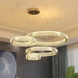 Modern Luxury Crystal Ring Chandelier for Living Room LED Circle Round Hanging Lamp Dining Table Dimmable Gold Chrome Indoor