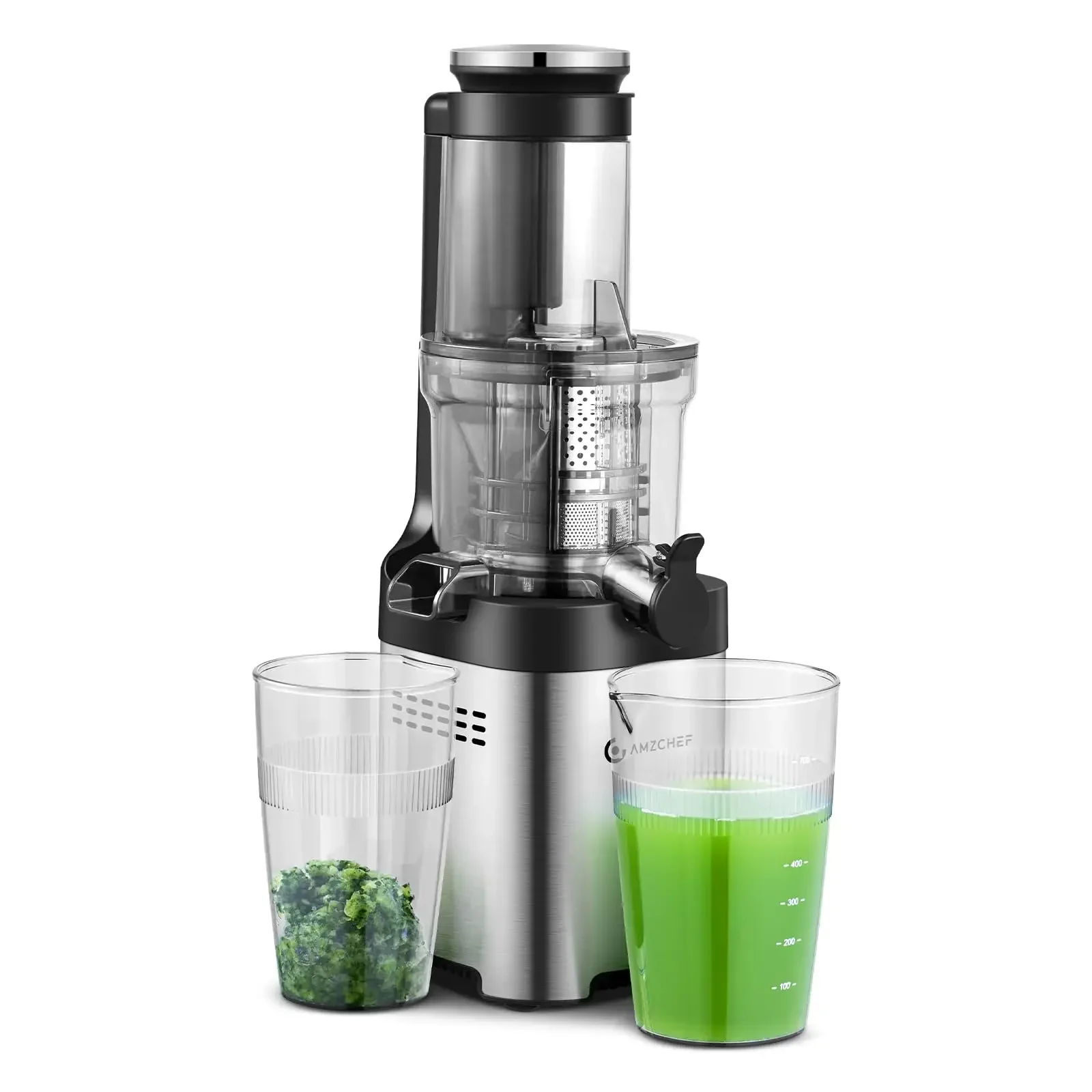 AMZCHEF Cold Press Juicer, Juicer Machine with Large Feed Chute for Whole Fruits and Vegetables - Durable Stainless Steel Mastic