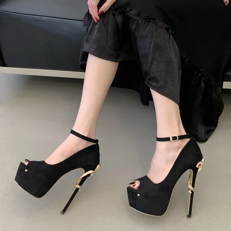 

Женские летние модные босоножки на платформе, 16 см, на тонком высоком каблуке, сексуальные туфли-лодочки с открытым носком для клуба, женские свадебные туфли