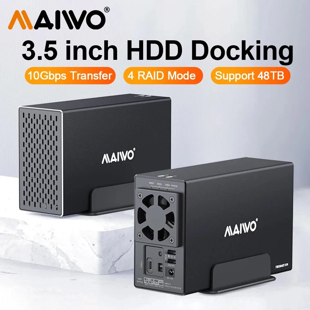

MAIWO 2 Bay Array Case 3.5-inch Desktop Serial Hard Drive Box RAID Storage Expansion Mobile Mechanical Shell External Hard Drive