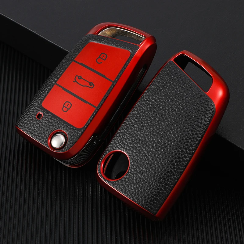 

Leather TPU Car Key Case For Volkswagen VW Golf 7 MK7 Tiguan Mk2 For Skoda Octavia A7 Kodiaq 2017 2018 2019 Cover Protect Shell