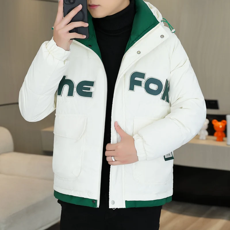 

Модная утепленная хлопковая куртка с капюшоном для мужчин, зимняя теплая молодежная куртка большого размера, новая верхняя одежда для студентов