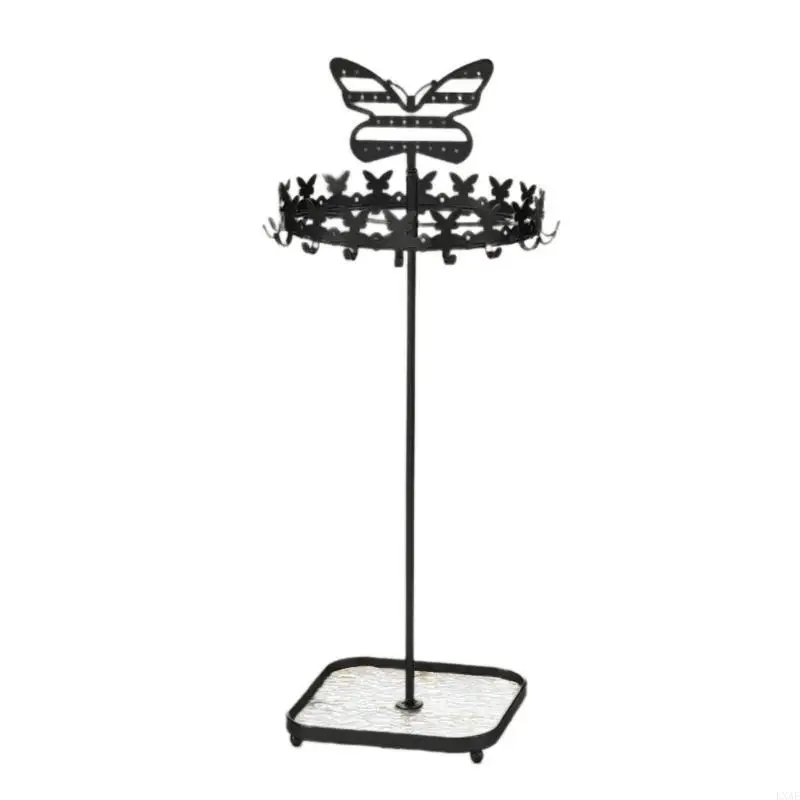 

Butterfly Necklace Display Stand Rings Tower Rack with Acrylic Tray Jewelry Tree