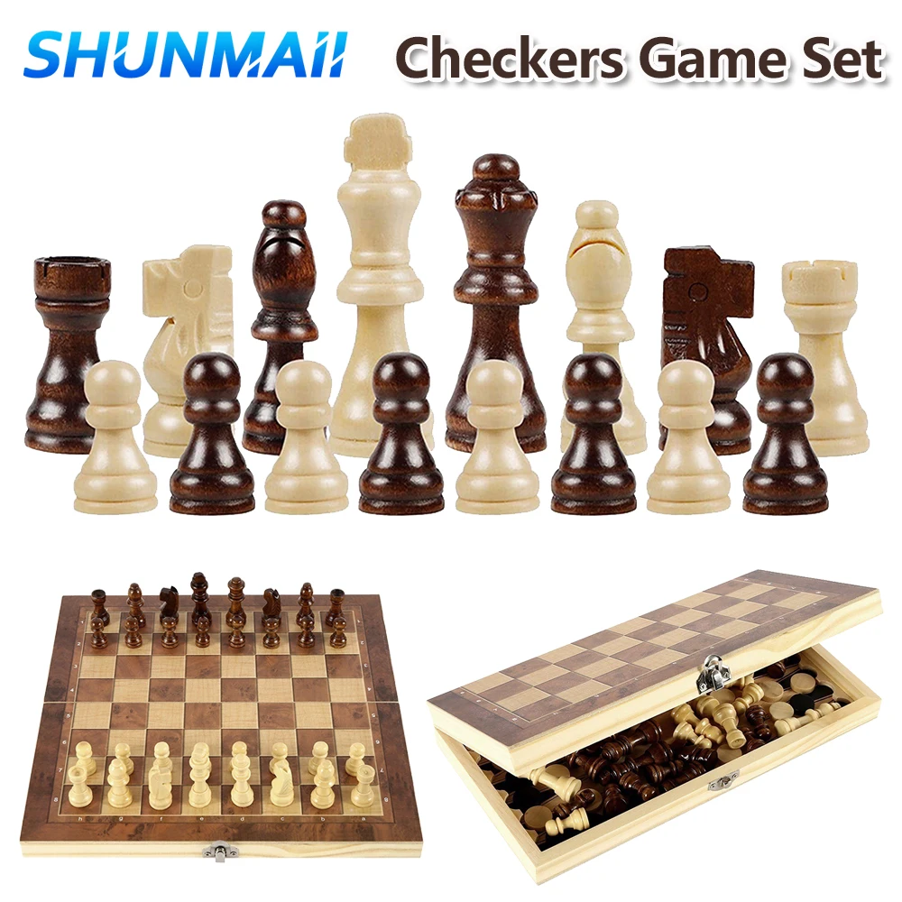 

Wooden Chessmen Standard Tournamen Staunton 32PCS Checkers 2.2in King Figures Chess Game Pawns for Chess Board Game