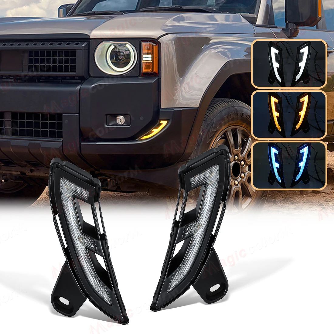 

For Toyota Land Cruiser Prado 250 LC250 2024 2025 LED DRL Daytime Running Lights Turn Signal Lamps White Yellow Blue Daylights