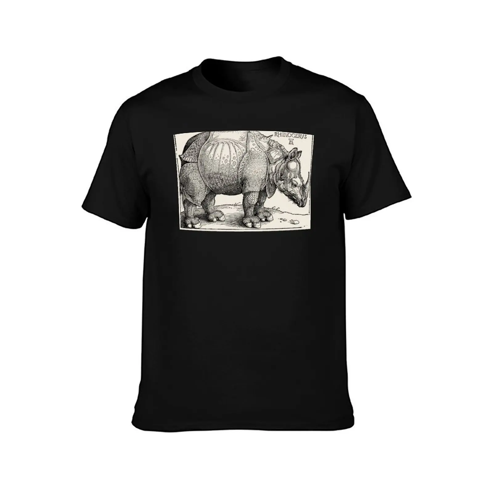 Albrecht Durer Rinoceronte Rhinoceros 1515 wood engragving ink original fine art HD High Quality Men T Shirt t shirt man luxury