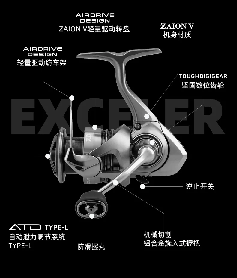 2023 DAIWA EXCELER LT Spinning Angelrolle Max 5 + 1BB Drag 12 kg Baitcastingrolle Salzwasser-Süßwasserrolle – Detail 5