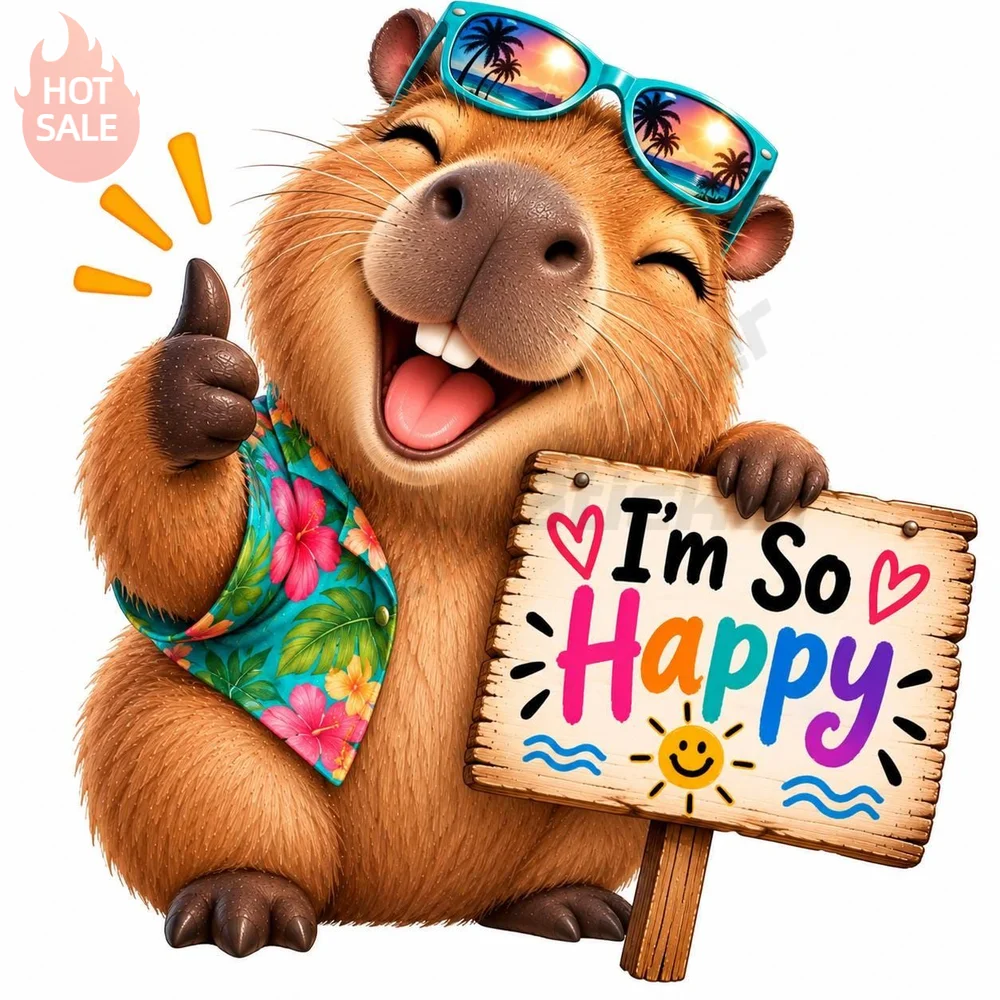 Funny Capybara Cute Cartoon Rodent So Happy Sign Humor Vinyl Sticker For Car Bumper And Laptop Waterproof Decal Car Styling