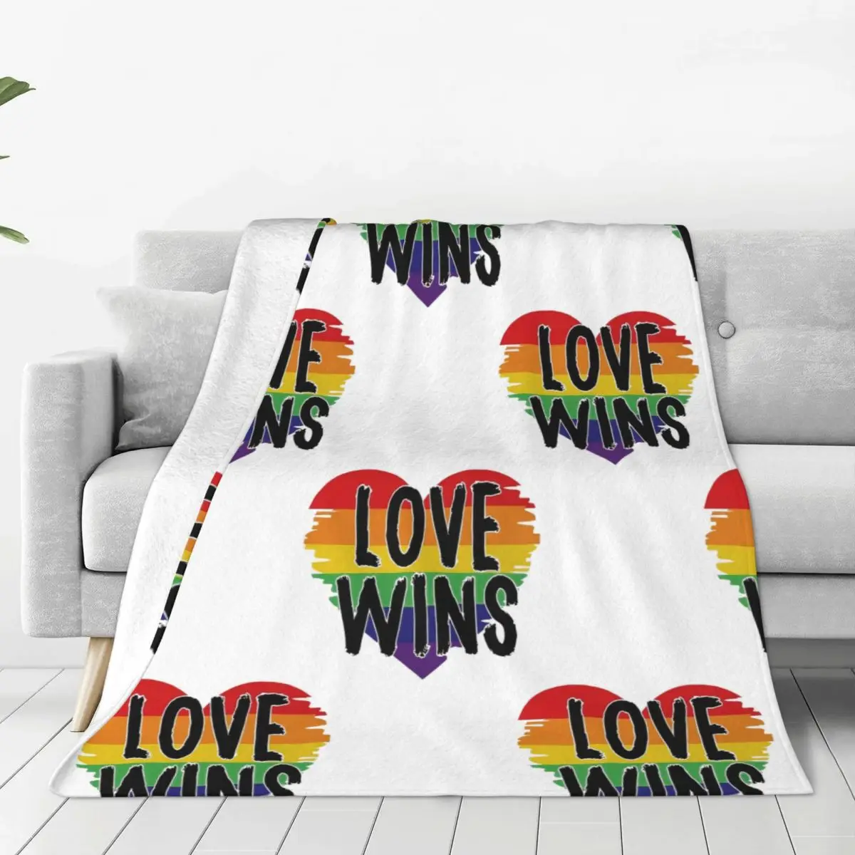 Love Wins Fleece Throw Blanket LGBT Pride Rainbow Blanket for Sofa Travel Warm Bedding Throws