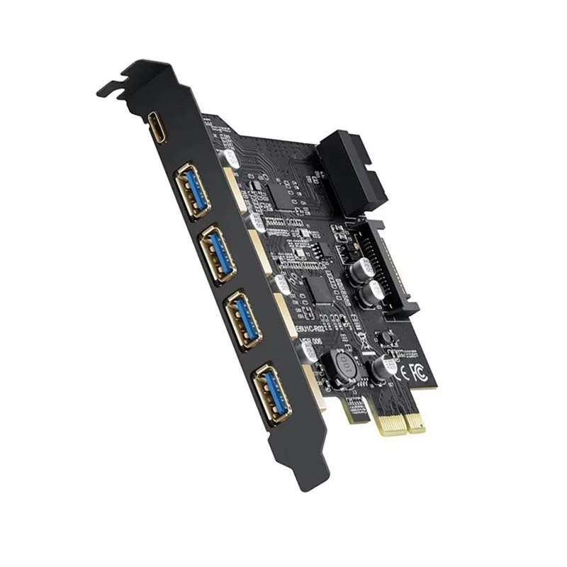 Placa de expansão usb 3.0 pci-e tipo c pci-e 1x para controlador usb 3.0 4 portas usb 3.0 + 1 porta usb 3.1 adaptador de cartão pci-e