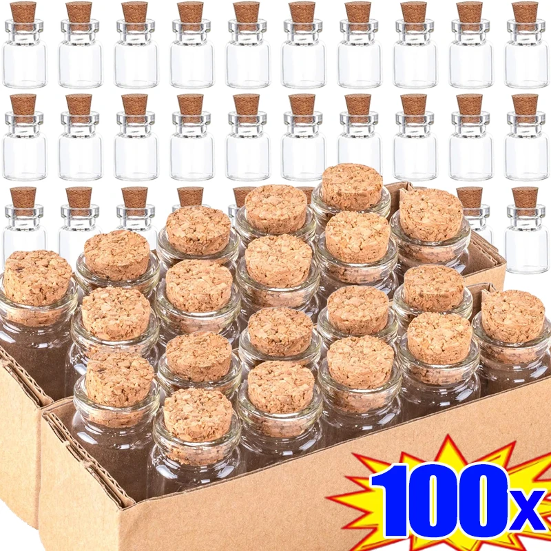 10/100Pcs Mini Transparent Glass with Cork DIY Art Craft Message Bottle 1ml Empty Wishing Bottles Xmas Wedding Party Decoration