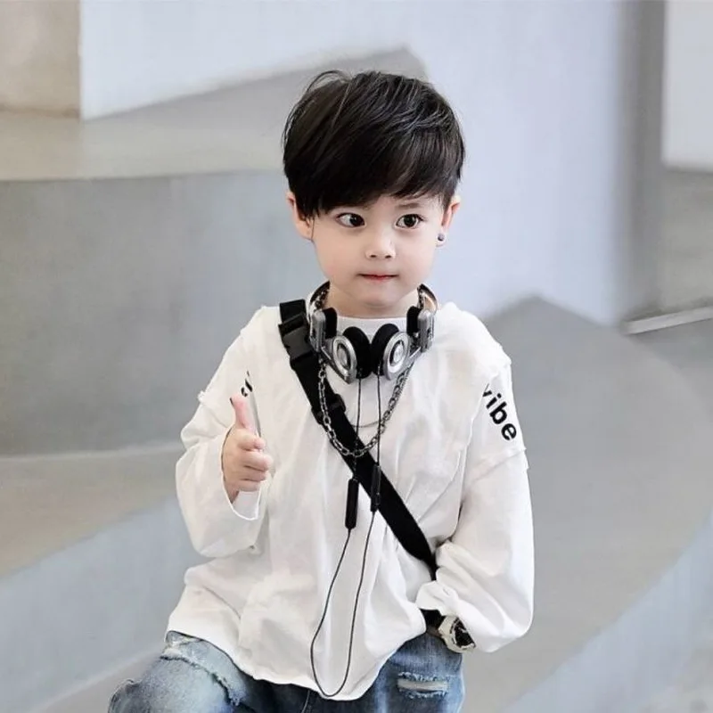 Fashion Streetwear Outfit Children's Sets 2-8Year Boys LooseT-shirt and Ripped Jeans 2PCS Suit Spring Autumn Cool Kids Clothing