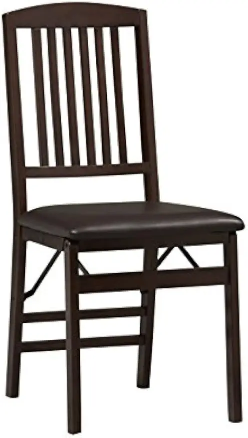 Triena Mission Back 2 Folding Chair Set, Vinyl Upholstered Seat, 17W x 20D x 36H inches