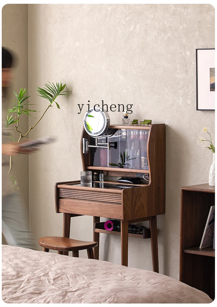 

QZT Solid Wood Dressing Table Black Walnut Small Apartment Bedroom Desk Small Bedside Makeup Table