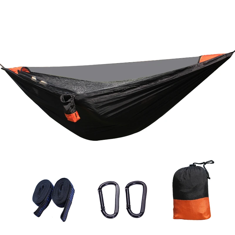 2Person Outdoor Camping Hammock 2.8x1.4 m/9.2x4.6ft น้ําหนักเบาแขวนยุงสุทธิเปลญวนสายรัดต้นไม้ Swing กระเป๋าเป้สะพายหลัง Backyard