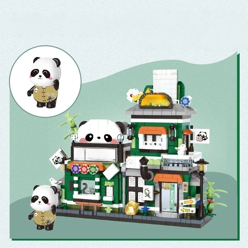 

Набор строительных блоков Panda: Уличная сцена с кафе, чайным домиком, рестораном хот-пот, залом для маджонга, 2026