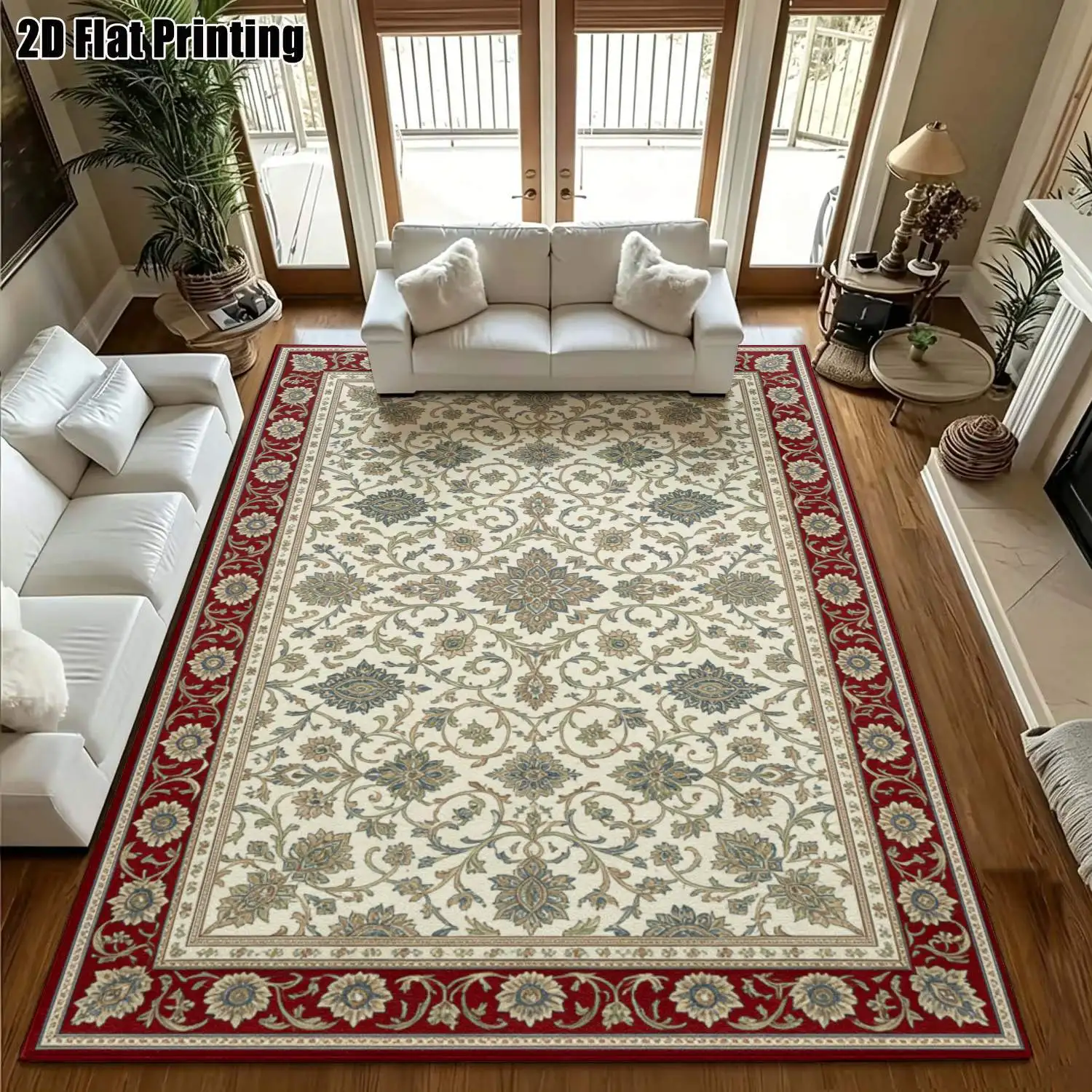 1Pc 2D Printed Carpet: Yellow Base, European Retro Patterns, Home Decor, Multiple Sizes, Machine Washable, Multi-Scene Use