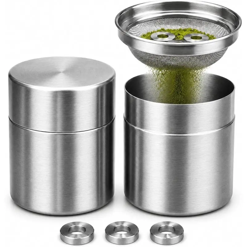 B23B 2-Pack Matcha Powder Sifter And Storage Tin Set, Kitchen