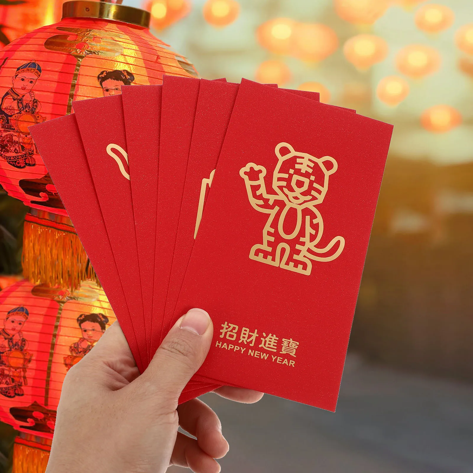 

12pcs New Year Red Envelope Spring Festival Money Packets Wedding Ceremony Gift Gold Blocking Blessing Pattern 2022 Red