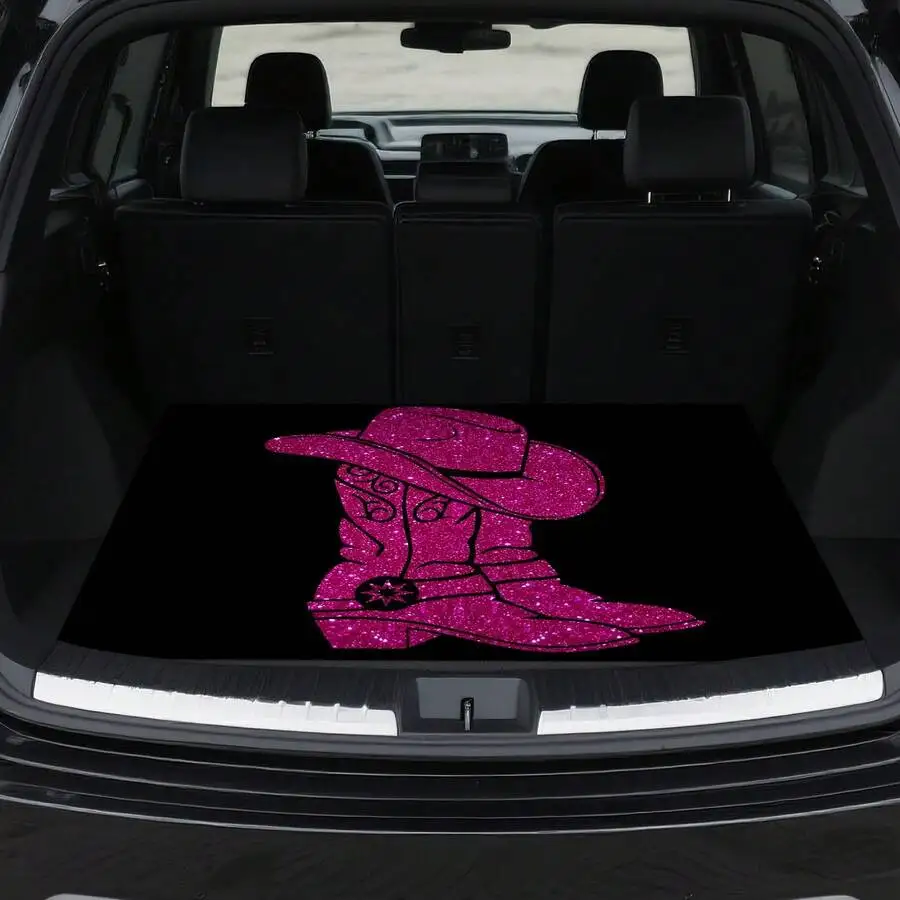

Pink Cowboy Hat And Boot Pattern Car Trunk Mat Stylish Durable All Weather