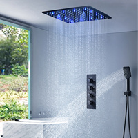 hm High Quality Bathroom Ceiling LED Shower System Set Spray Rainfall Shower Head Panel Thermostatic Diverter Mixer Black Faucet